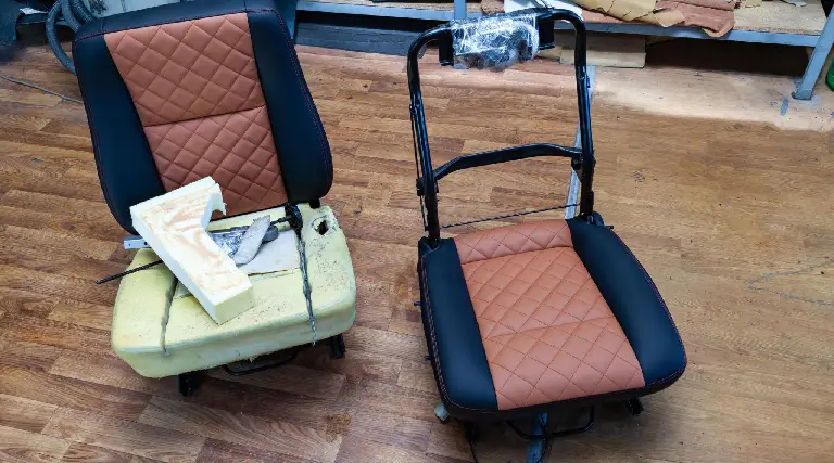 Custom leather car seats Dubai installation showing best leather car seat covers in Dubai with premium stitching and professional car seat cover installation Dubai by Blackfeather